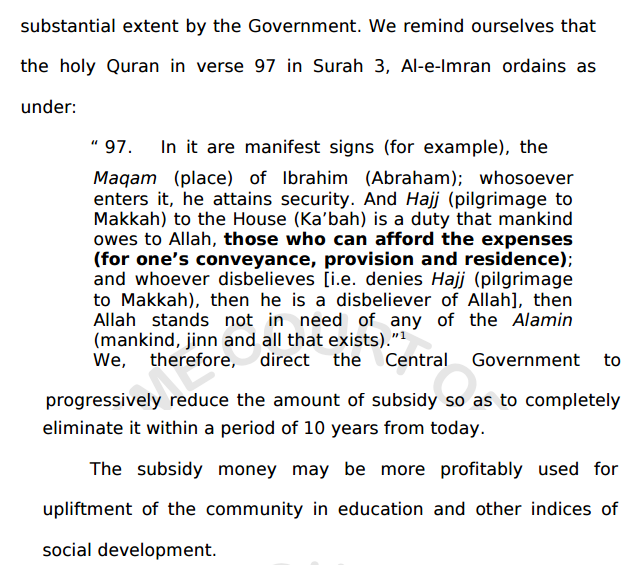 hajj pilgrimage subsidy india_Supreme Court quote Quran