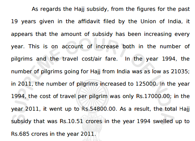 hajj pilgrimage subsidy india_Supreme Court ruling 10 years