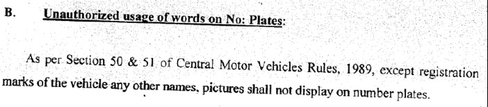 fancy_number_plates_in_india_section 50 and 51 prohibit words