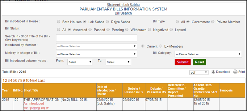 follow the proceedings of Parliament_bill search