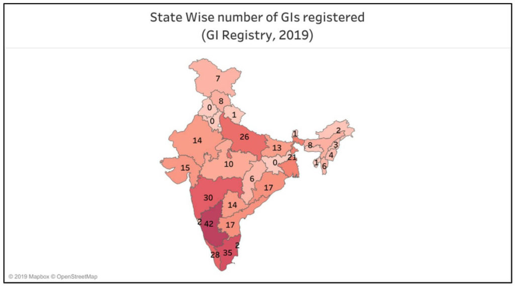 Geographical Indications_State wise registered number of Geographical Indications in India