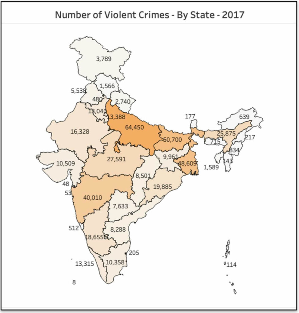 Crime in India_Number of violent crimes by State UT 2017