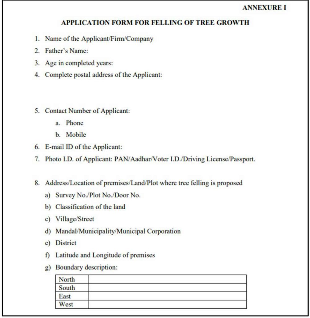 Forest Conservation Act_Application form for felling of tree growth