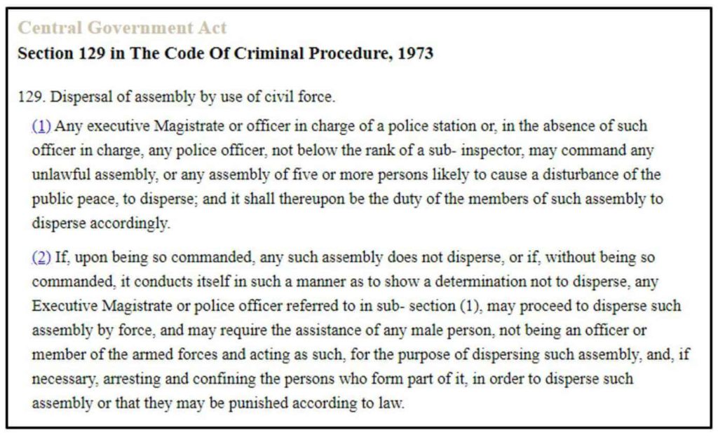crowd control_Section 129 of Code of Criminal Procedure