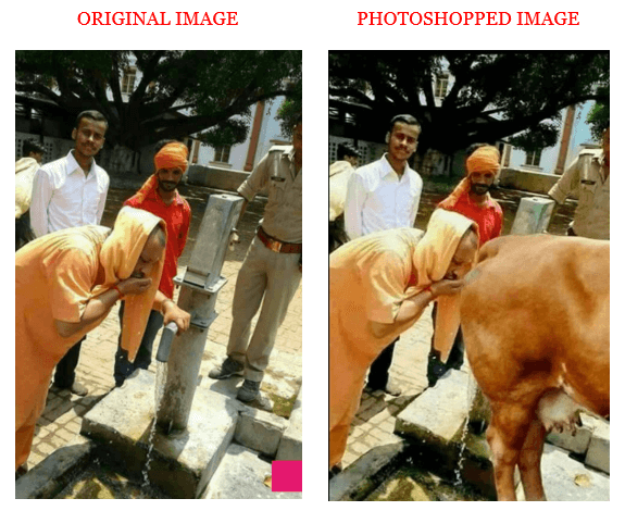 Photoshopped image shared as Uttar Pradesh Chief Minister Adityanath drinking  cow urine - FACTLY