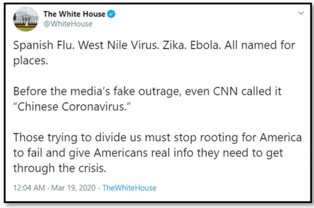 Novel Corona Virus_White House tweet