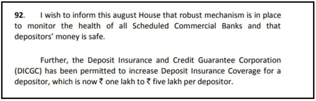 insurance cover on bank deposits_Finance minister budget speech