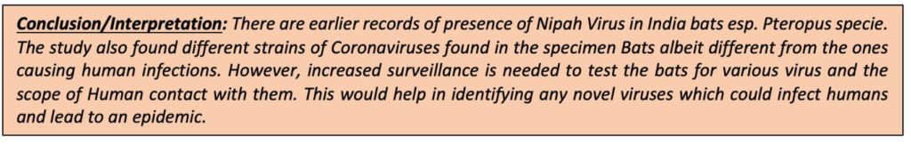 COVID 19 research in India_research on presence of Coronaviruses (CoVs) in bats in INdia Conclusion Interpretation