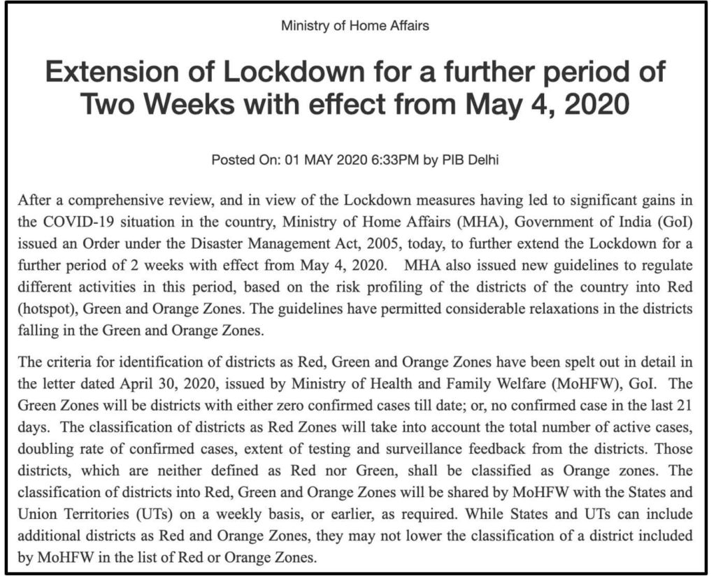 COVID-19 Central relief Package_Lockdown extension after May 3
