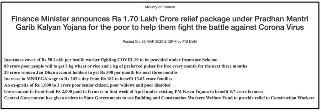 COVID-19 Central relief Package_Pradhan Mantri Garib Kalyan Yojana