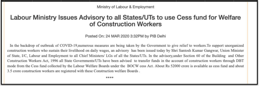 COVID-19 Central relief Package_Welfare Fund for Building and Other Constructions Workers