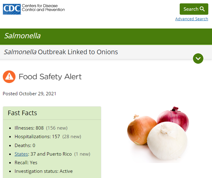 Precut Onions Caused Salmonella Outbreak, CDC Says