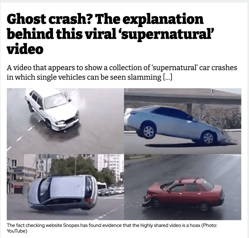 This post falsely claims digitally edited videos of car crashes as