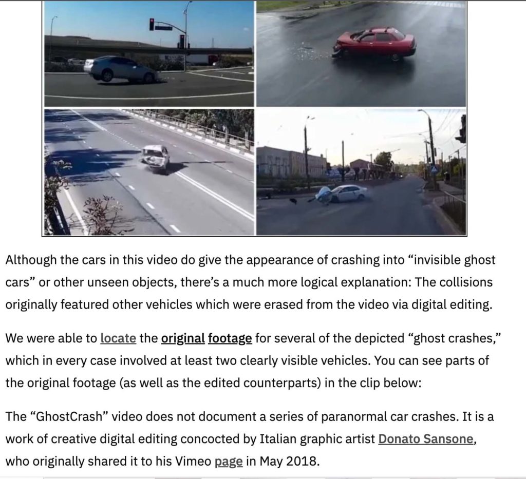 This post falsely claims digitally edited videos of car crashes as