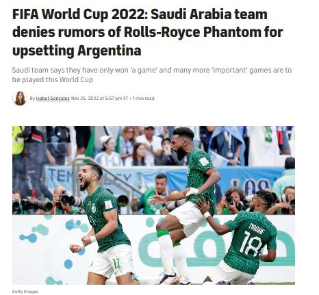 Front Office Sports on X: Saudi Arabia's players will each receive a Rolls  Royce Phantom for their World Cup upset win over Argentina — courtesy of  Saudi Prince Mohammed bin Salman.  /