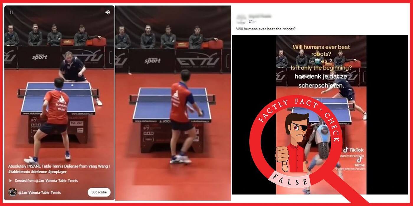 A digitally created video shared as the visuals of a robot defeating a human in a table tennis game