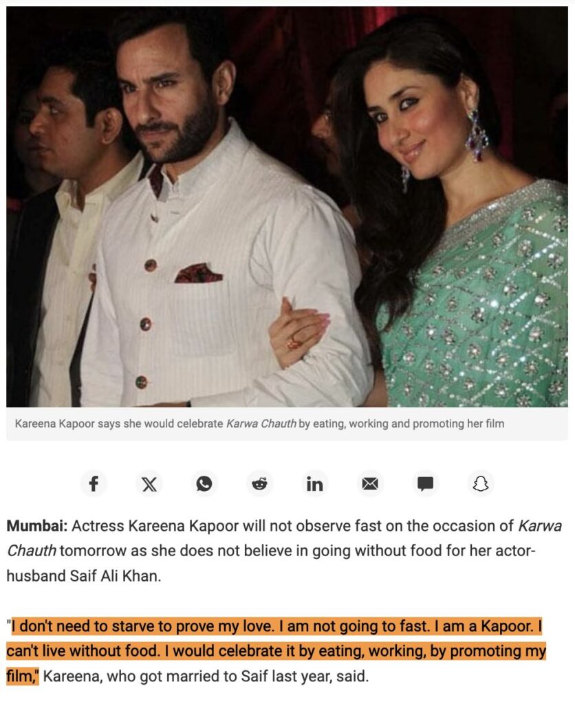 Kareena Kapoor Khan did not make this purported statement on Karwa Chauth -  FACTLY