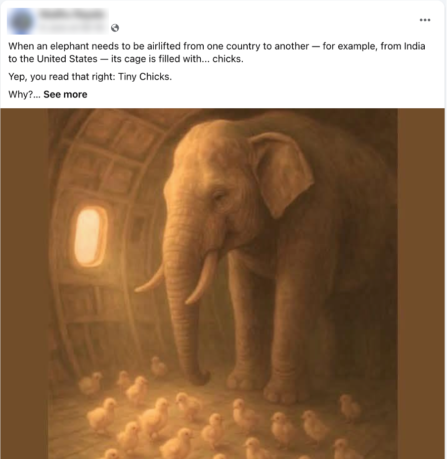 A screenshot of an elephant and ducklings AI-generated content may be incorrect.