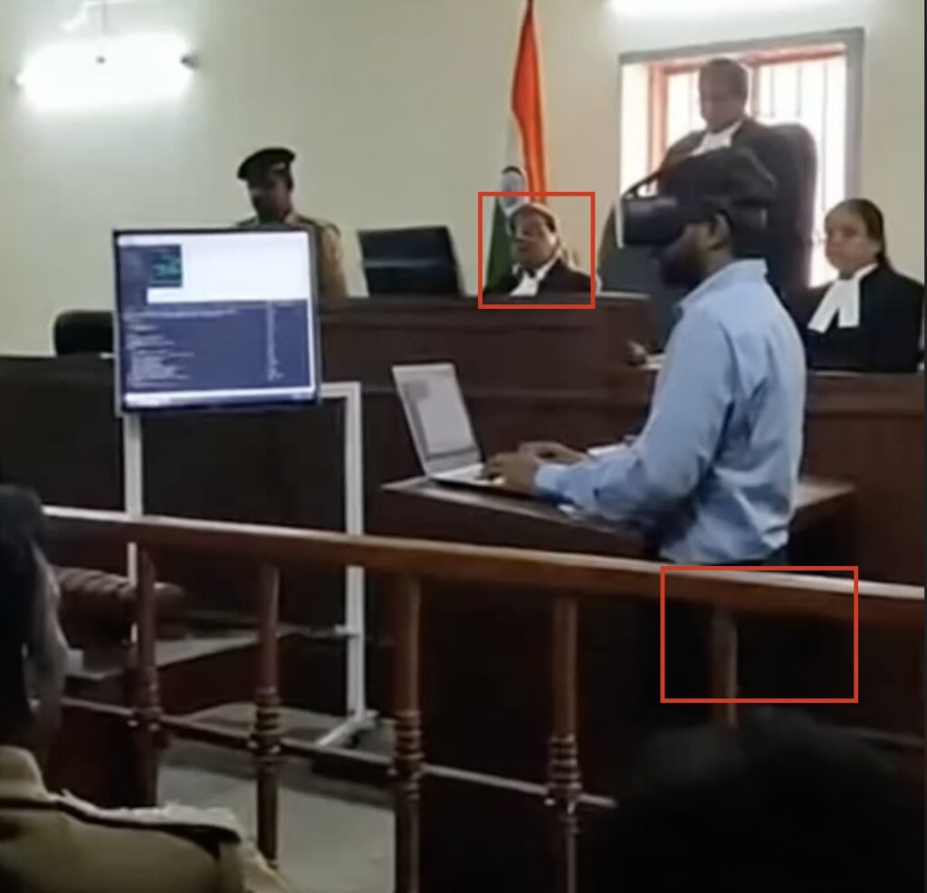 A person sitting at a podium with a computer  AI-generated content may be incorrect.