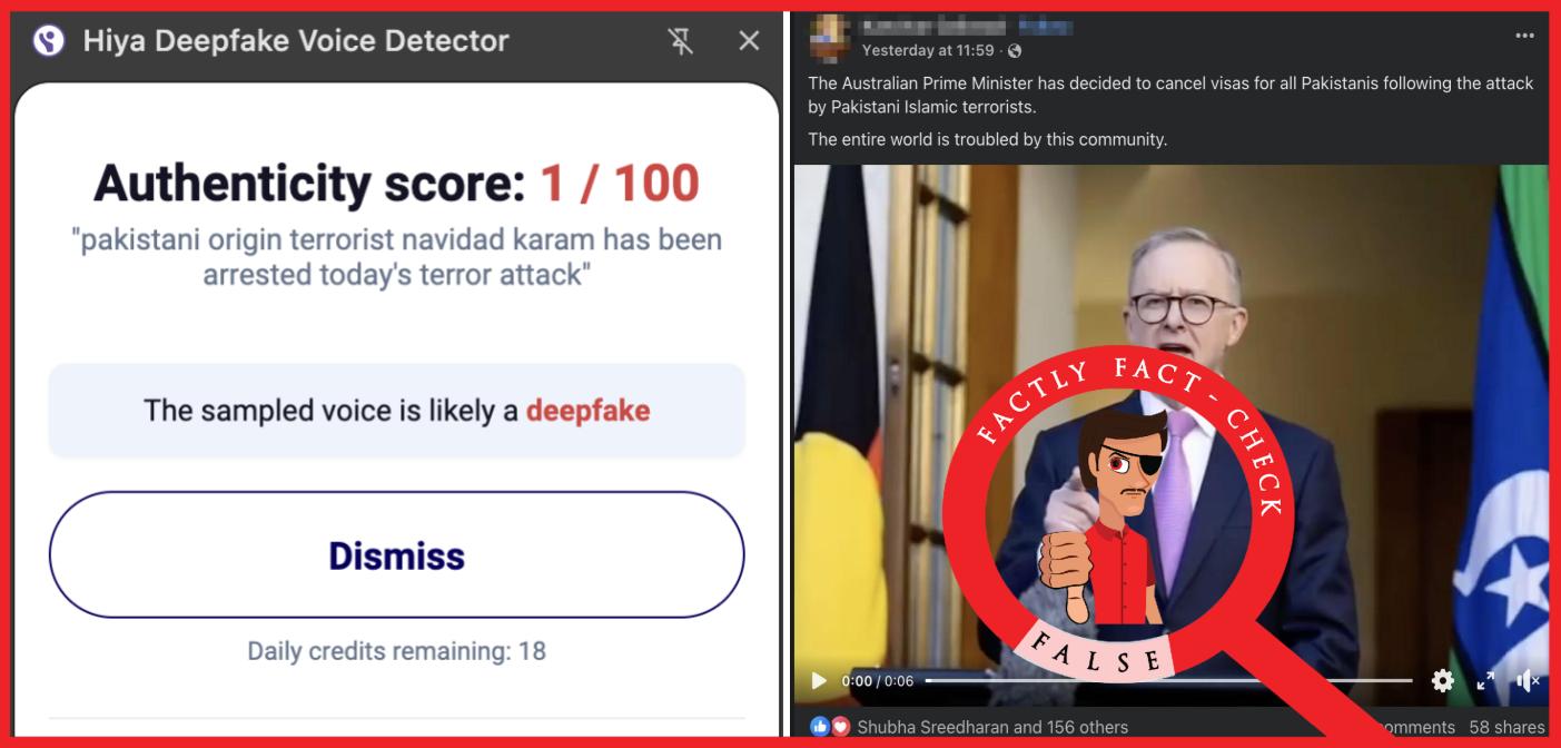 An AI-generated video is being shared as visuals of the Australian PM announcing cancellation of Pakistani visas following the Bondi Beach Terrorist attack