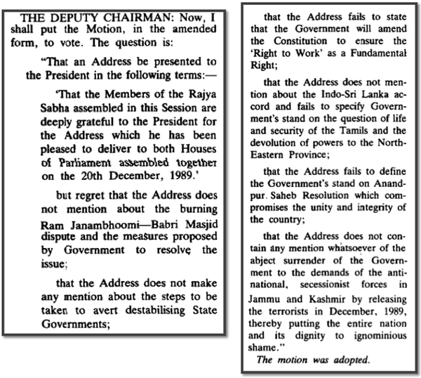 1989 presidents Address amendment and house response