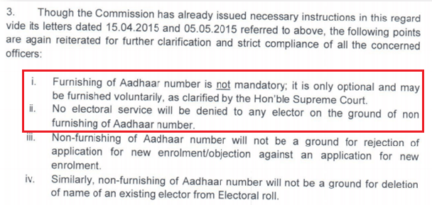 Linking voter id with Aadhar - ECI clarification