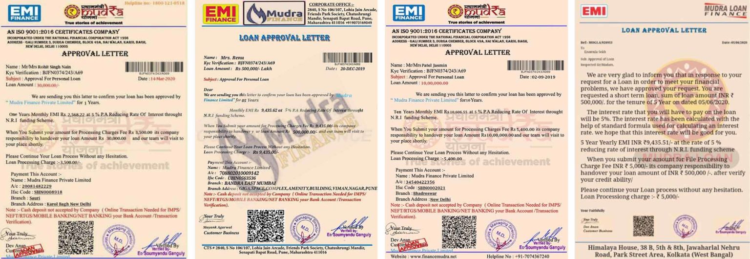 These \u2018MUDRA Loan Approval Letters\u2019 asking borrowers to pay processing fee\/legal charge for loan ...