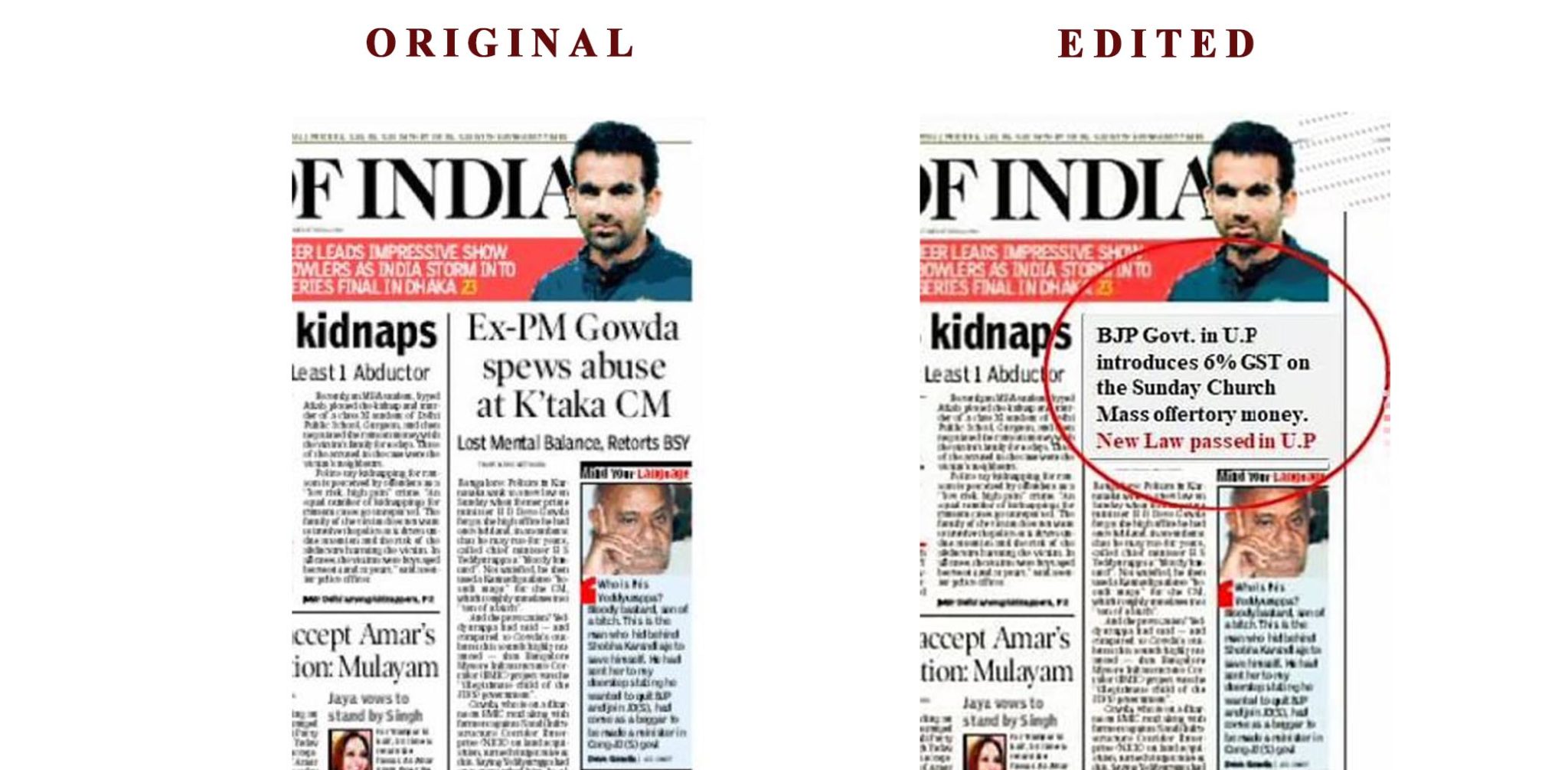 UP government introduced GST on Church offerings? No it s an edited