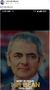 The claim that Rowan Atkinson - the person who played the Mr. Bean