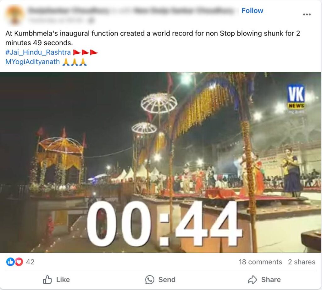 A 2023 Video Of A Man Blowing A Conch Shell During The Ganga Aarti In 2025 Kumbh Mela Non Stop Shank Blowing Claim 1024x923